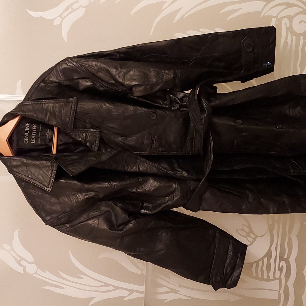Genuine leather long jacket